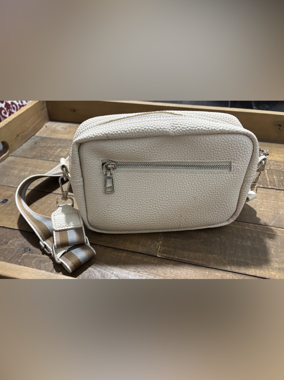 Think Olives Contrast Strap Crossbody Shoulder Bag, Beige